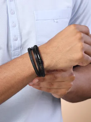 Bohey by KARATCART Black and Silver Link Bracelet for Men