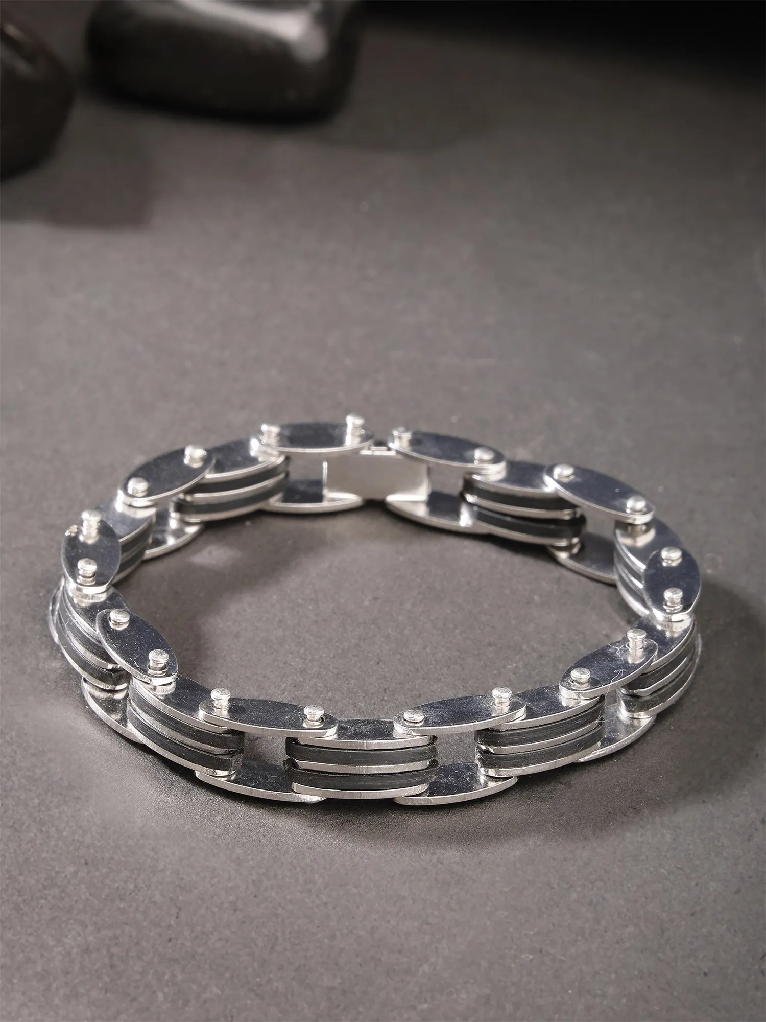 Bohey by KARATCART Black and Silver Link Bracelet for Men