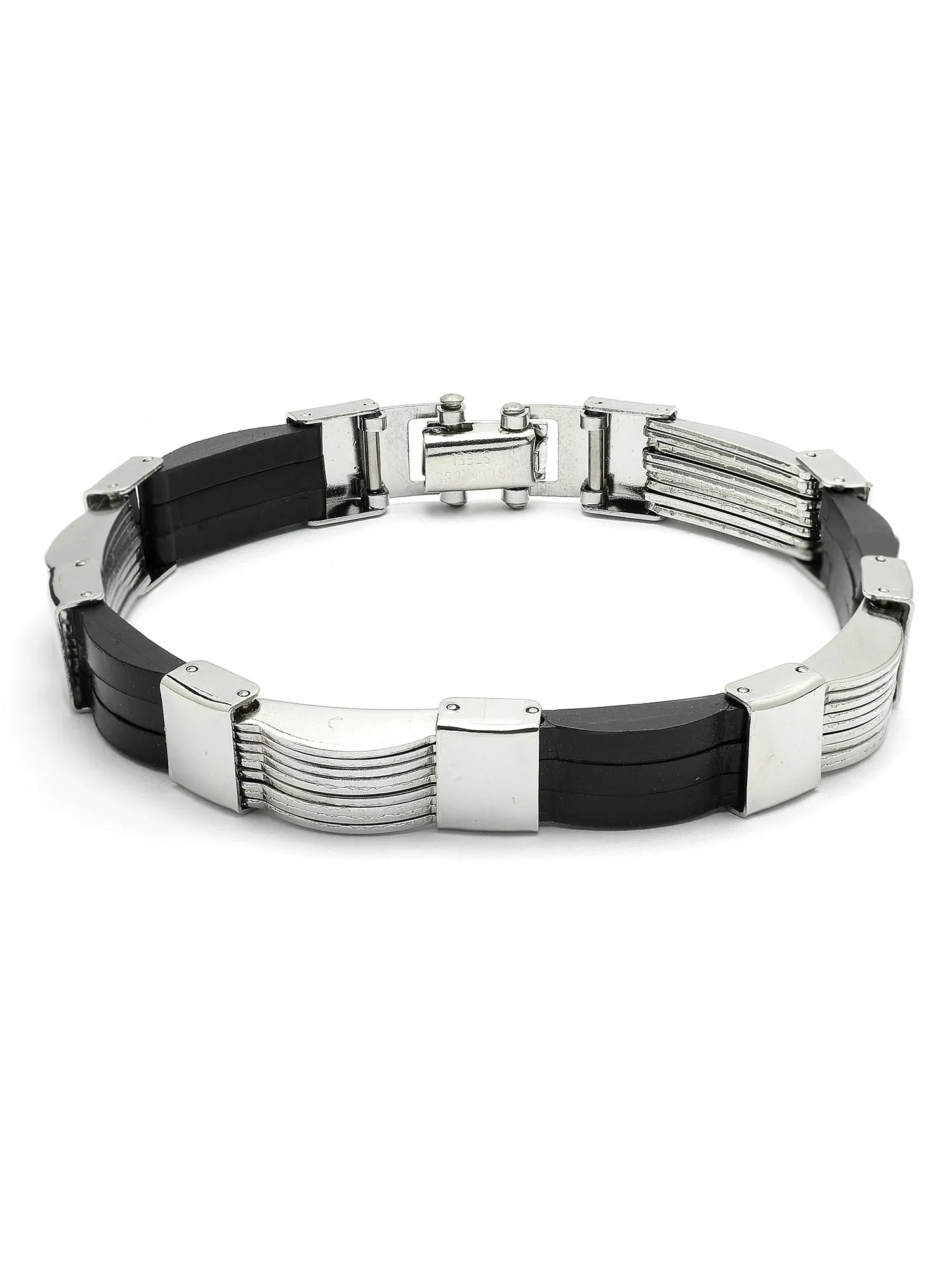 Bohey by KARATCART Black and Silver Link Bracelet for Men