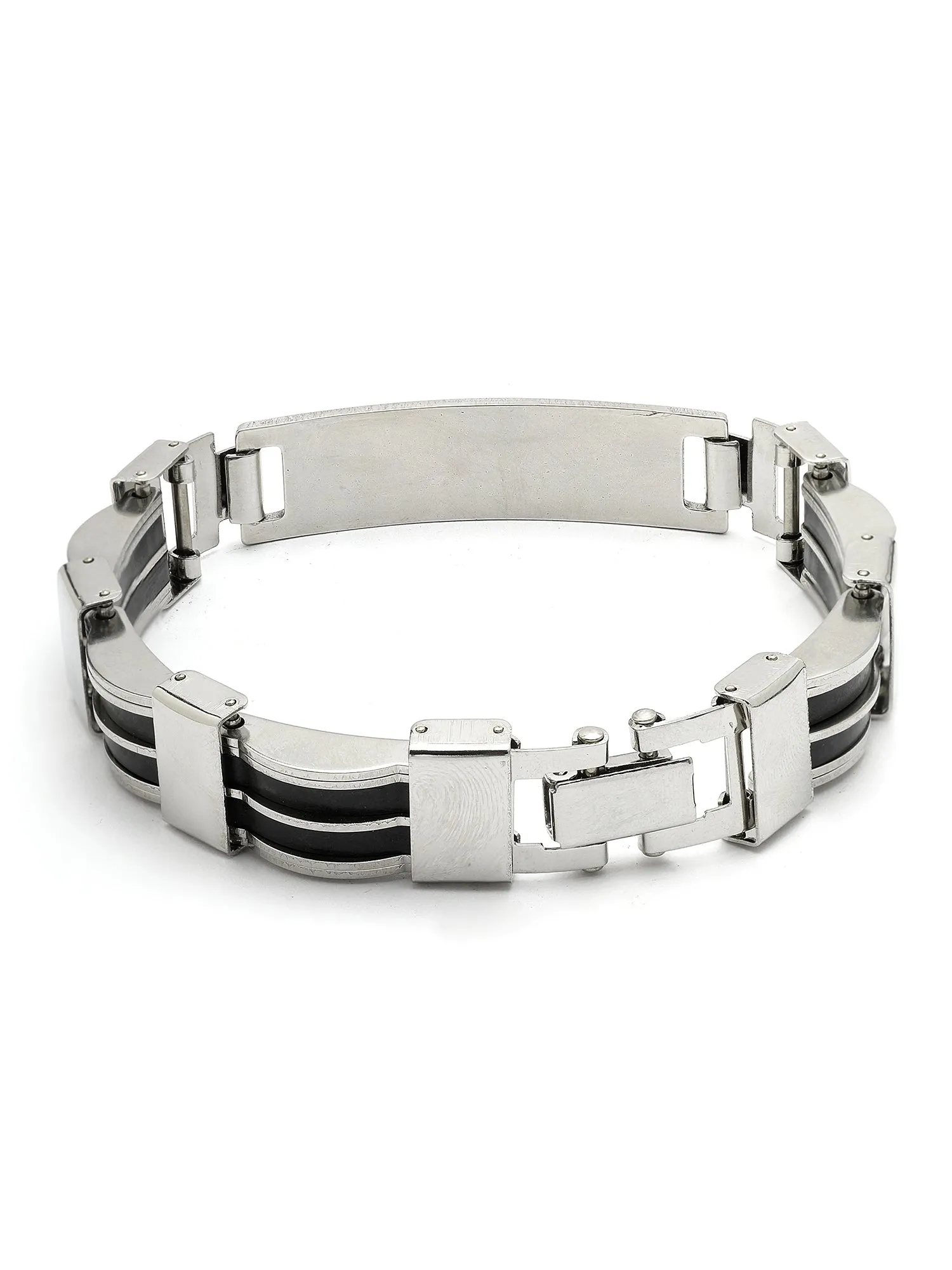 Bohey by KARATCART Black and Silver Link Bracelet for Men