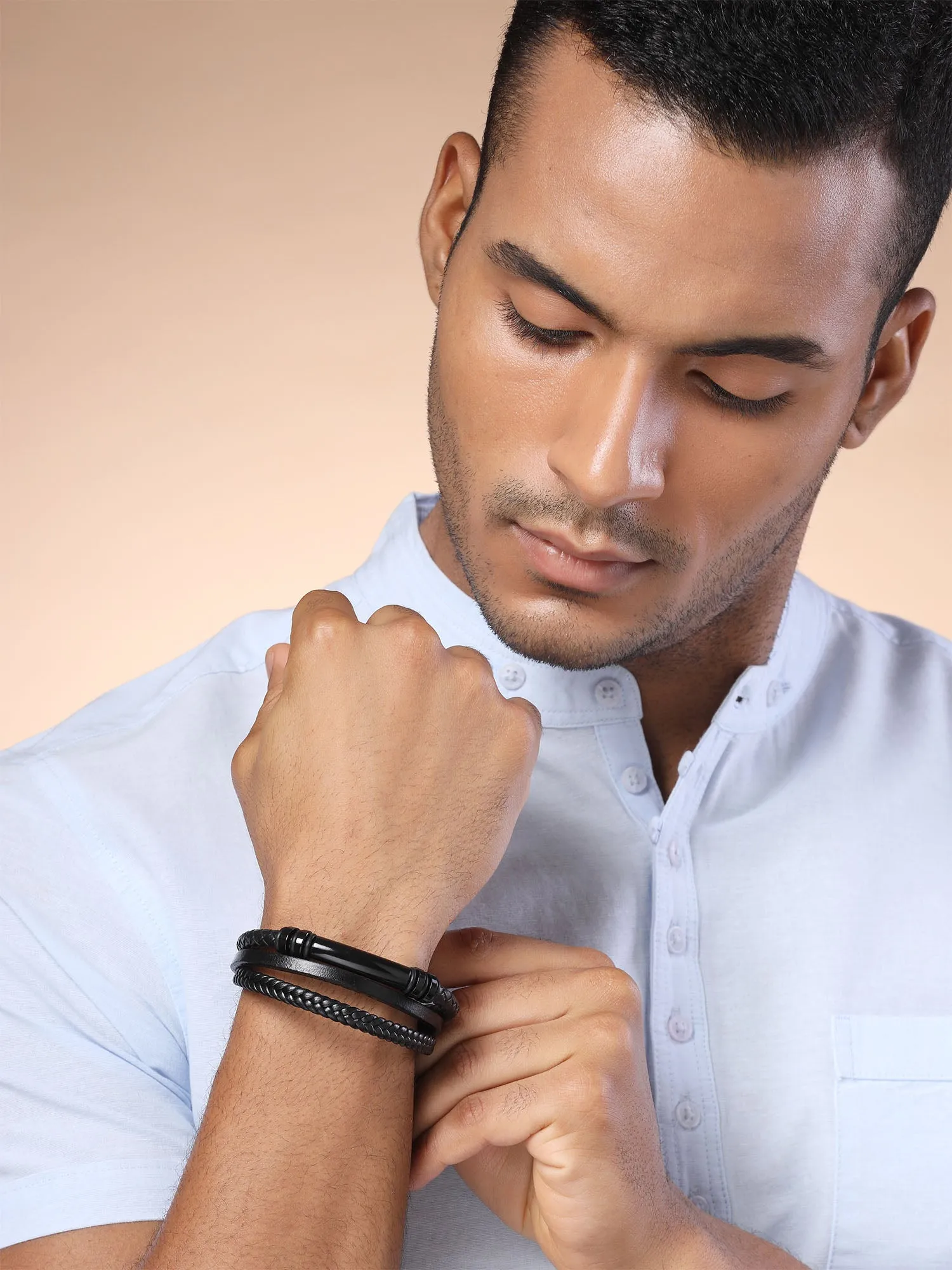 Bohey by KARATCART Black and Silver Link Bracelet for Men