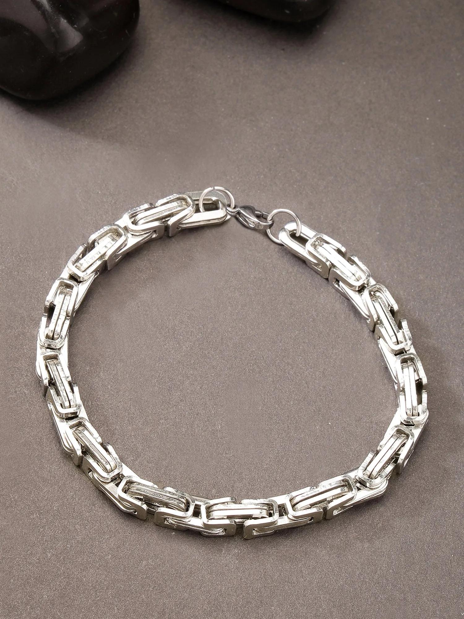 Bohey by KARATCART Men Silver and Black Link Bracelet