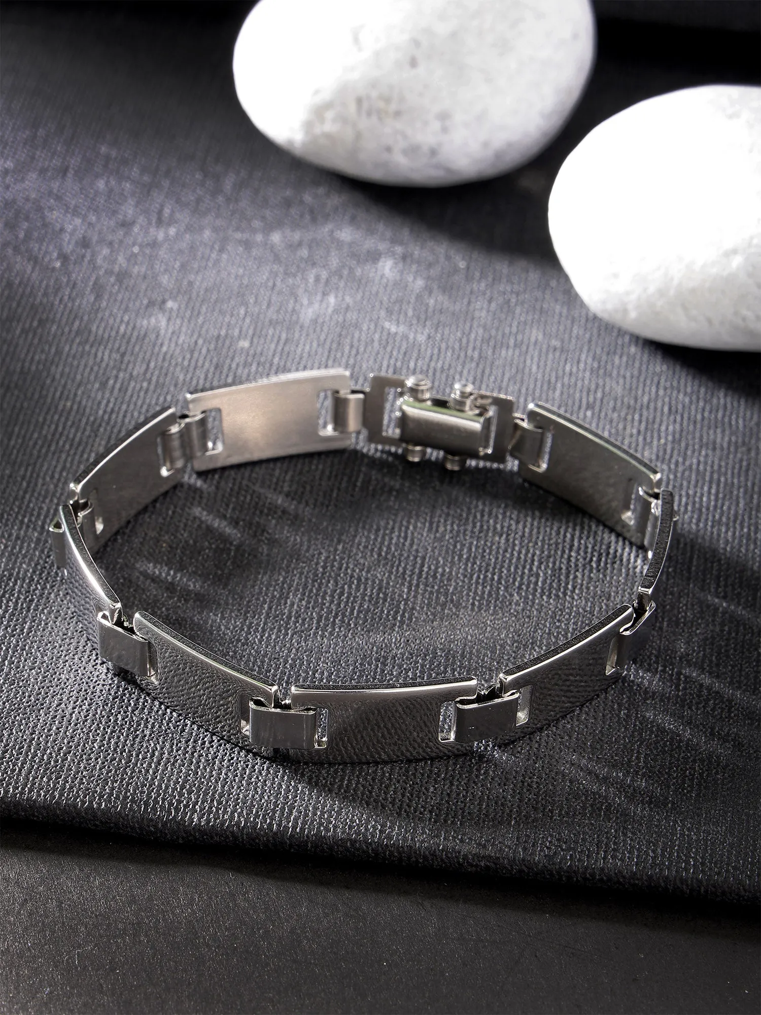 Bohey by KARATCART Silver Tone Stainless Steel Link Chain Bracelet for Men