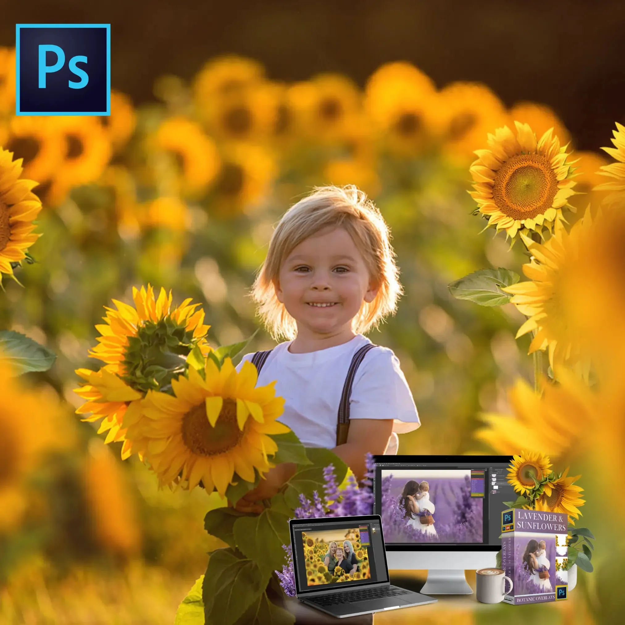 Botanical Overlays: Lavender Field & Sunflower