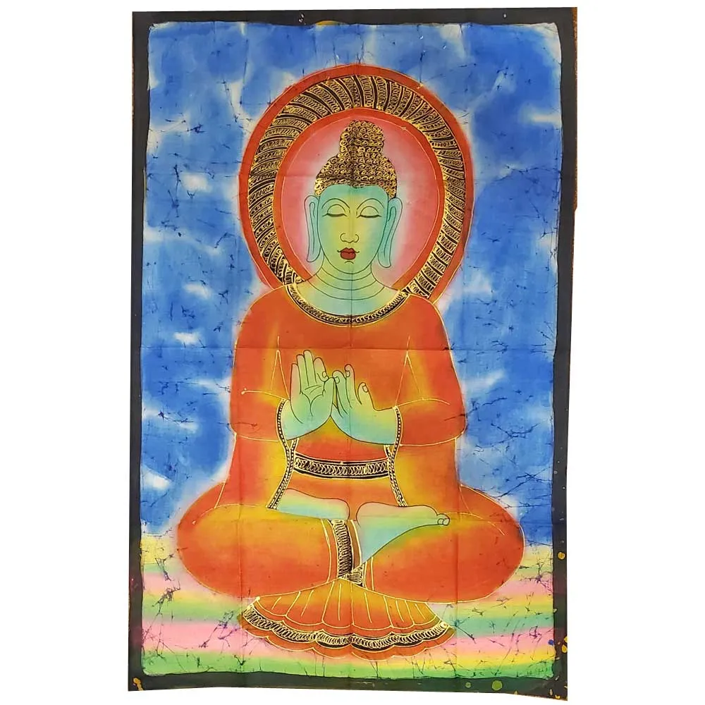 Buddha Teaching Double Lotus Position Meditation Hand Painted Wall Mural Banner