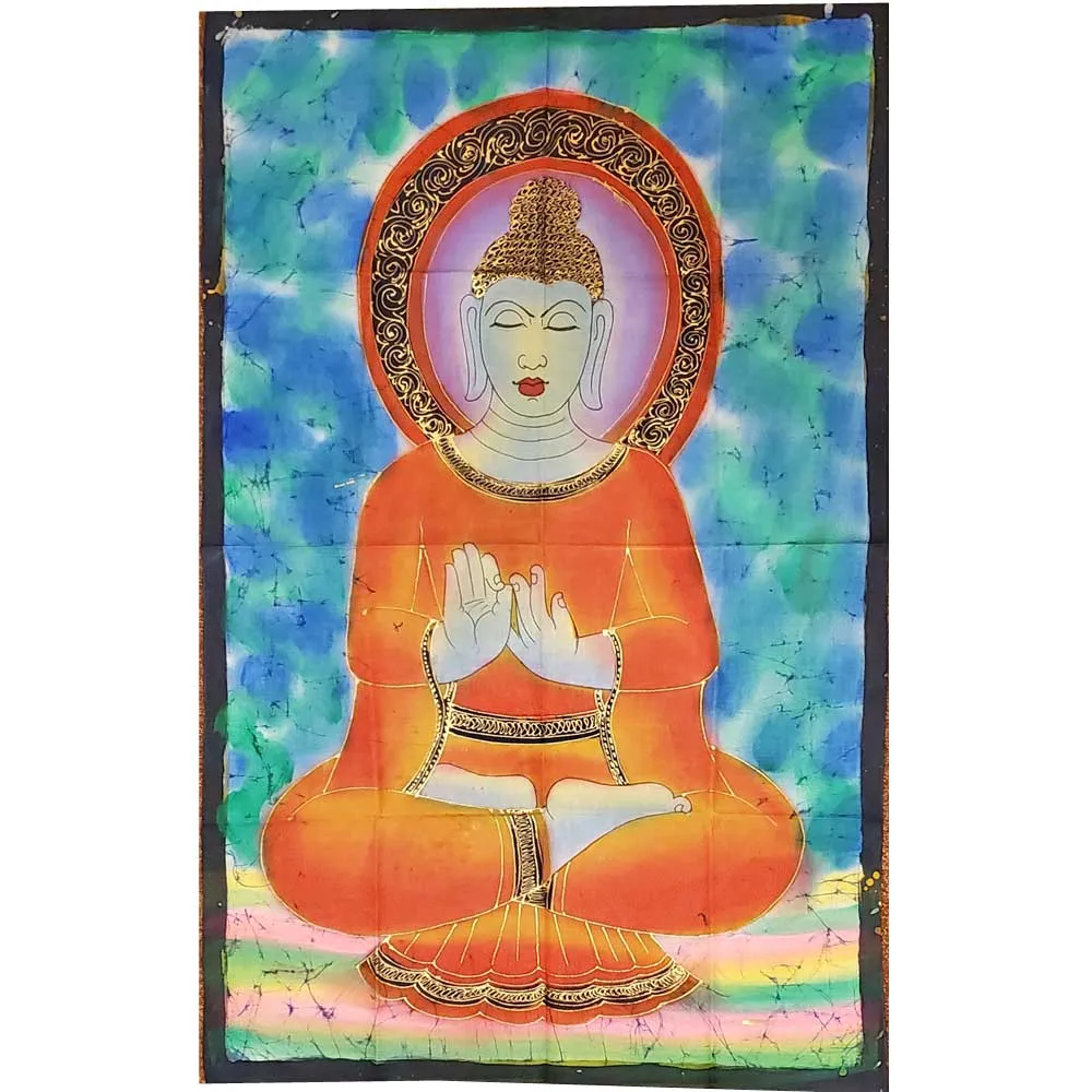 Buddha Teaching Double Lotus Position Meditation Hand Painted Wall Mural Banner