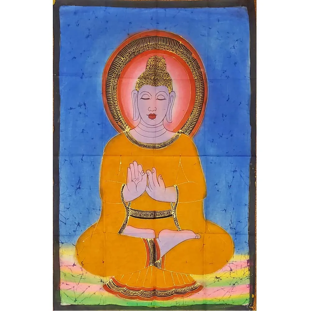 Buddha Teaching Double Lotus Position Meditation Hand Painted Wall Mural Banner
