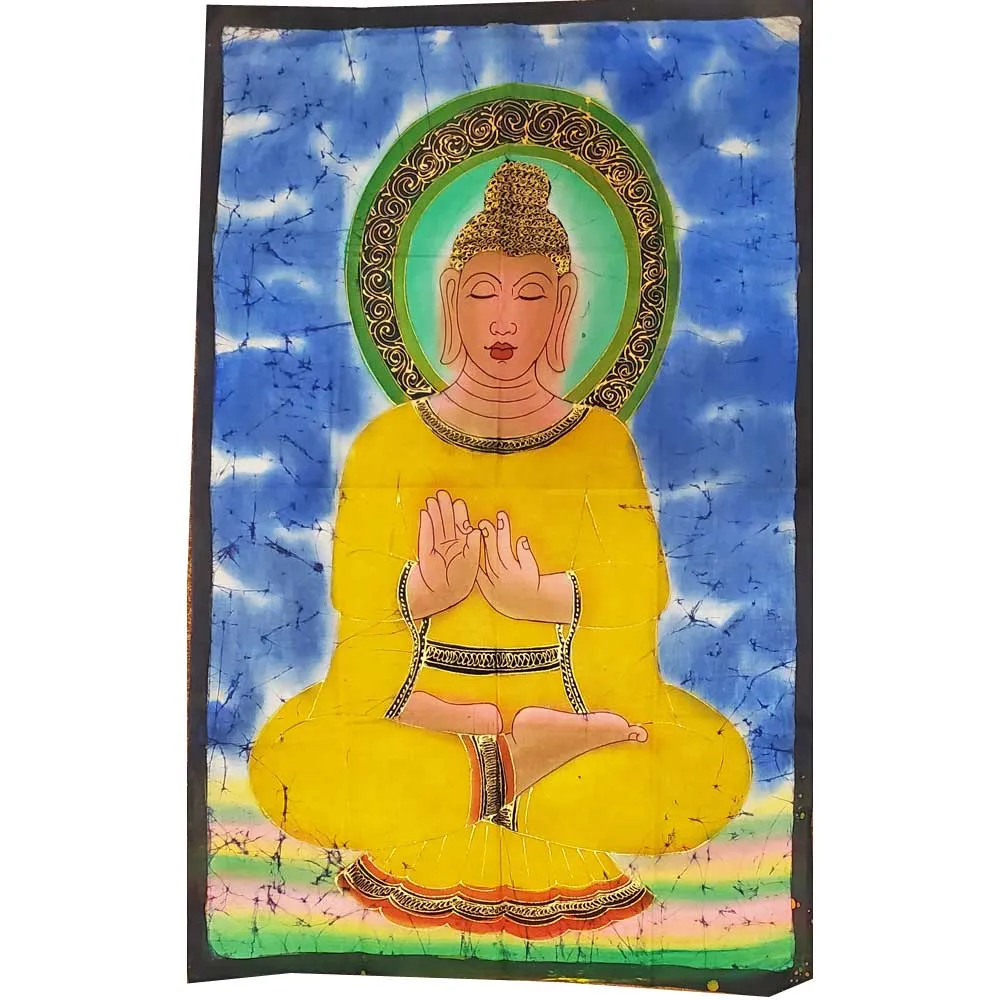 Buddha Teaching Double Lotus Position Meditation Hand Painted Wall Mural Banner