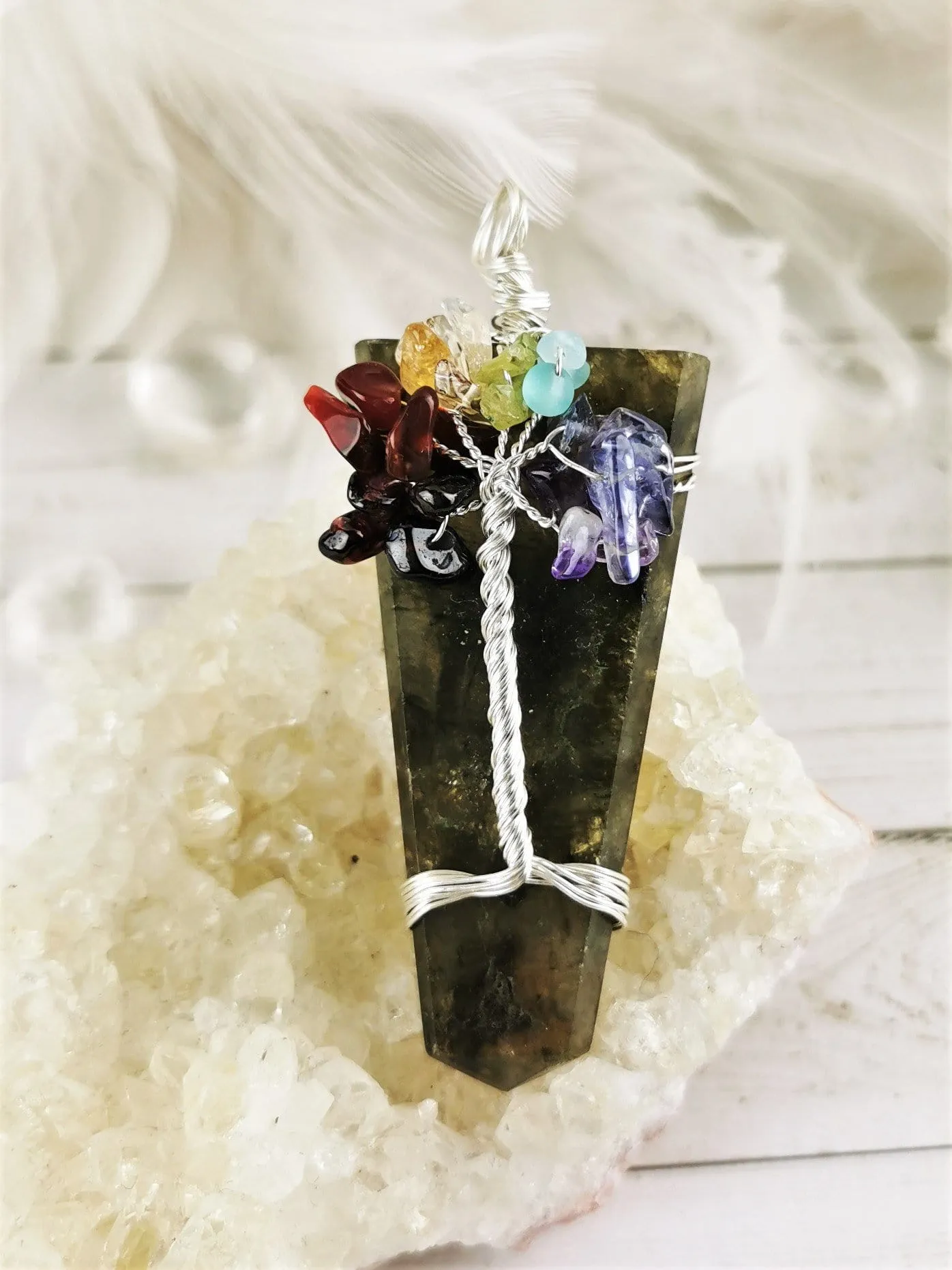 Chakra Tree Labradorite Point Pendants