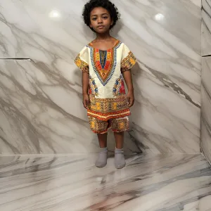 Children's African Dashiki Short Set (Cream)