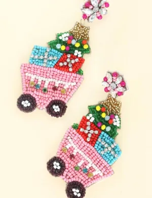 Christmas Cart Beaded Earrings