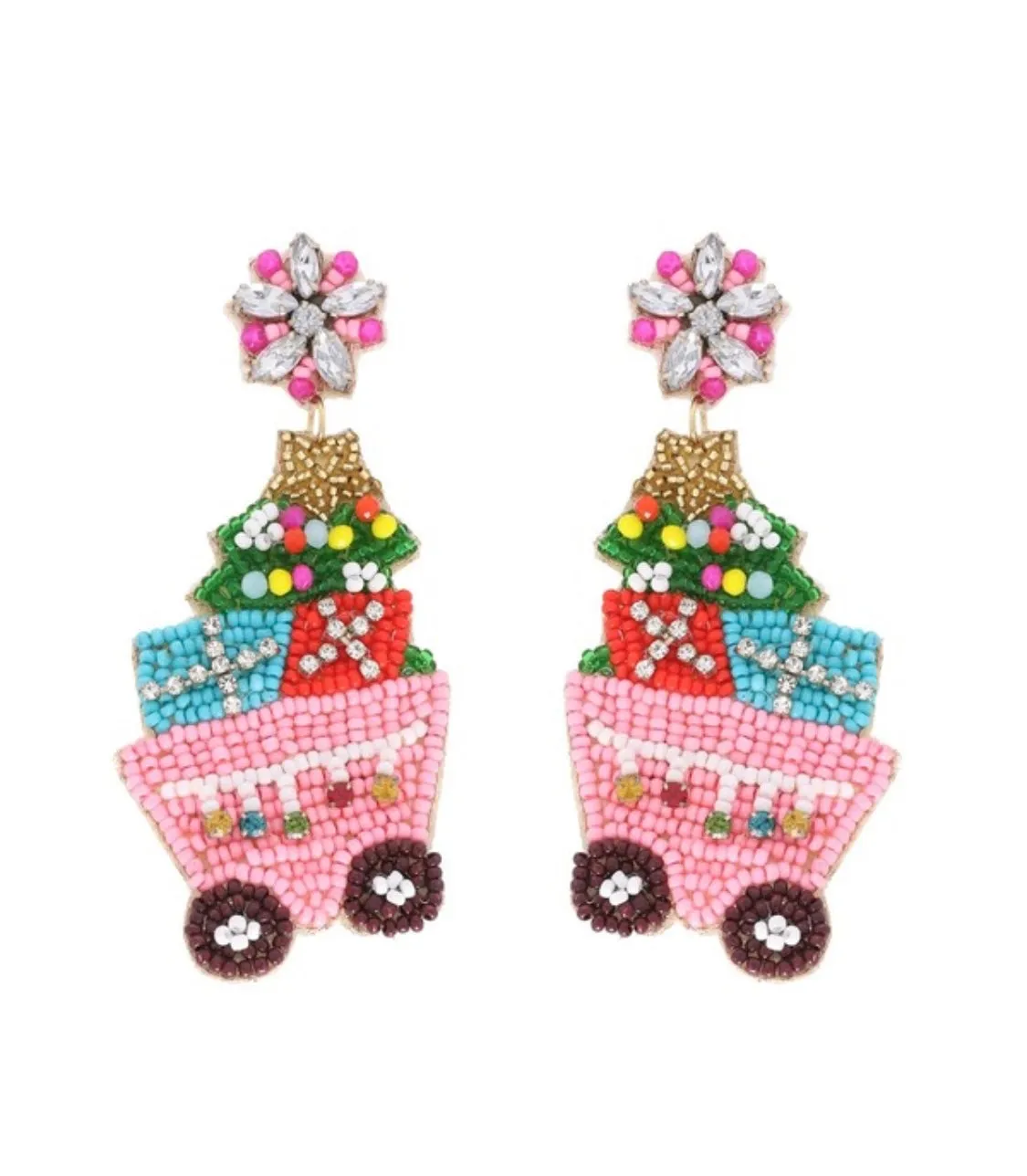 Christmas Cart Beaded Earrings