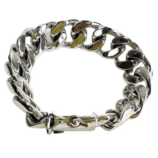 Cuban Curb Link Sterling Silver Biker Bracelet