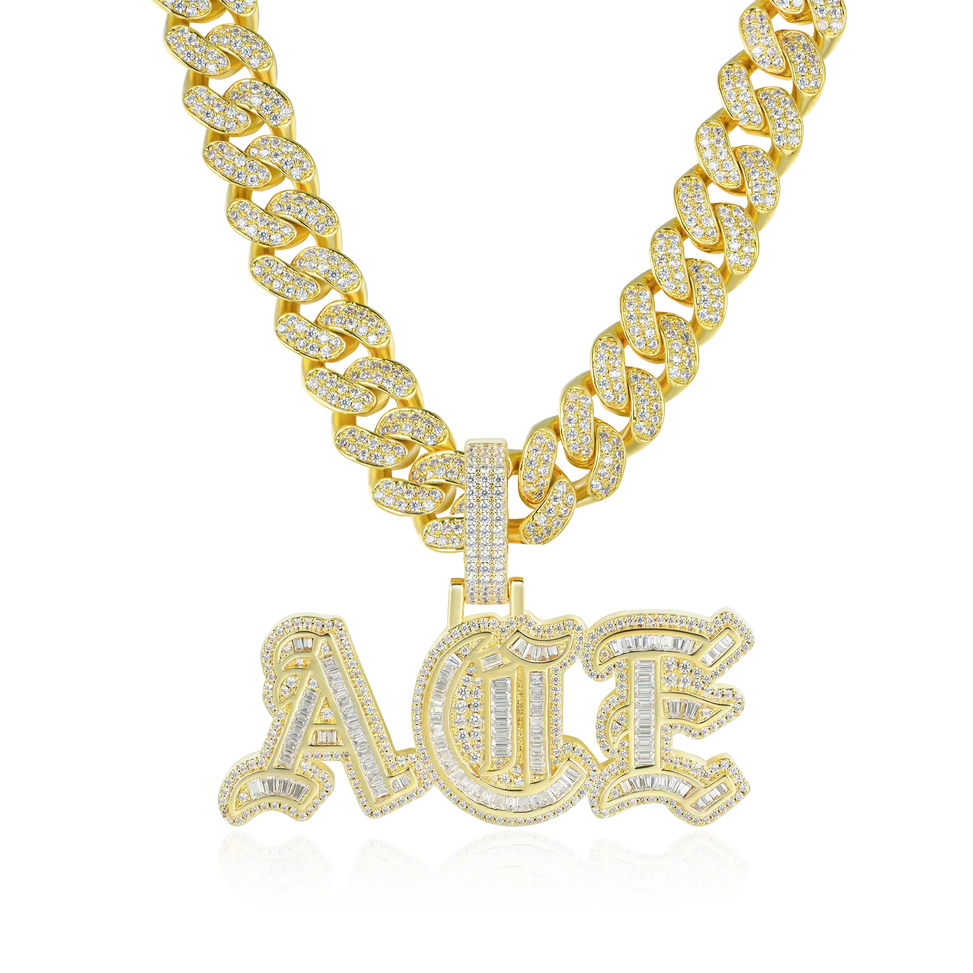 Custom Baguette Cut Old English Font Pendant