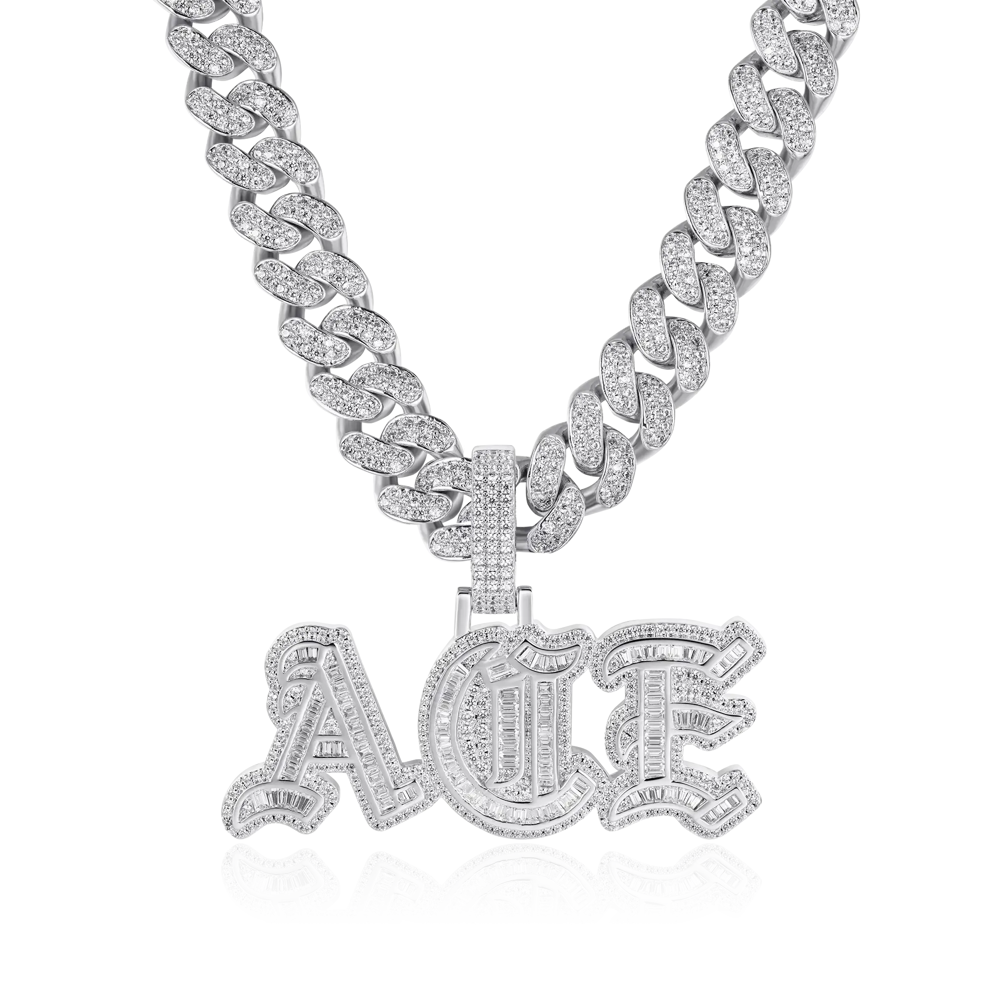 Custom Baguette Cut Old English Font Pendant