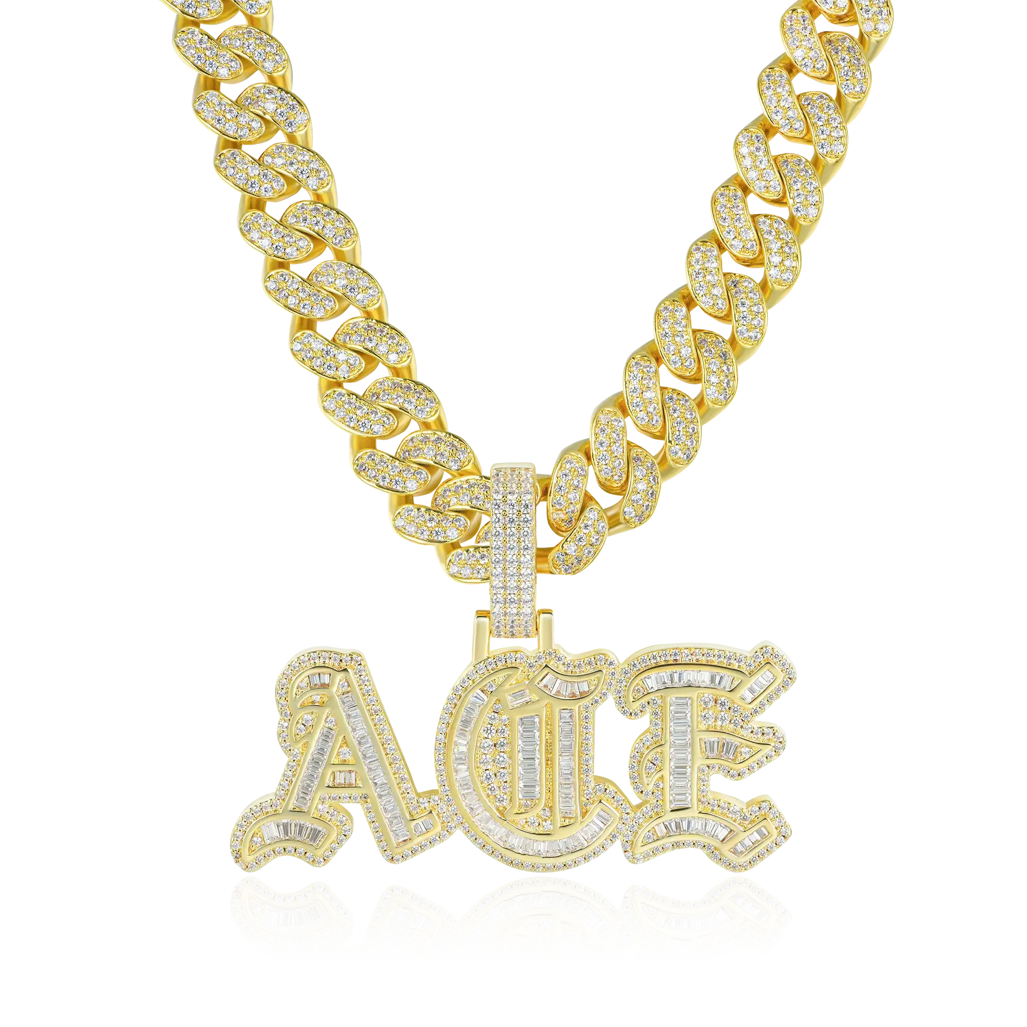 Custom Baguette Cut Old English Font Pendant