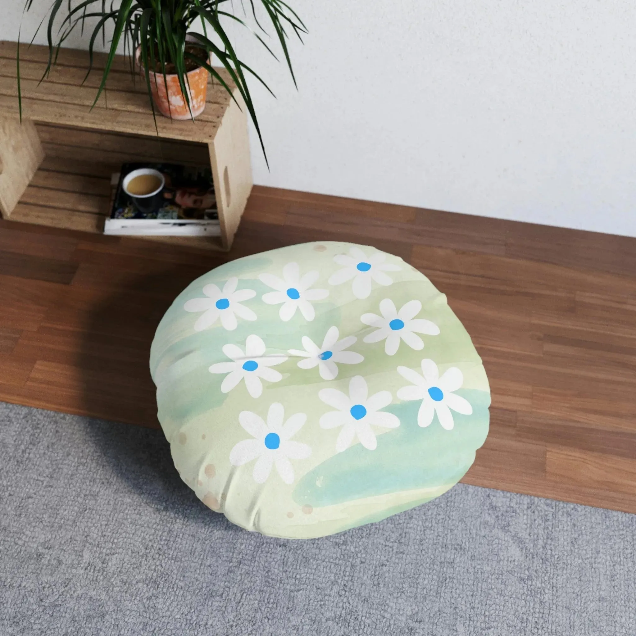 Daisy Watercolor Tufted Round Floor Pillow