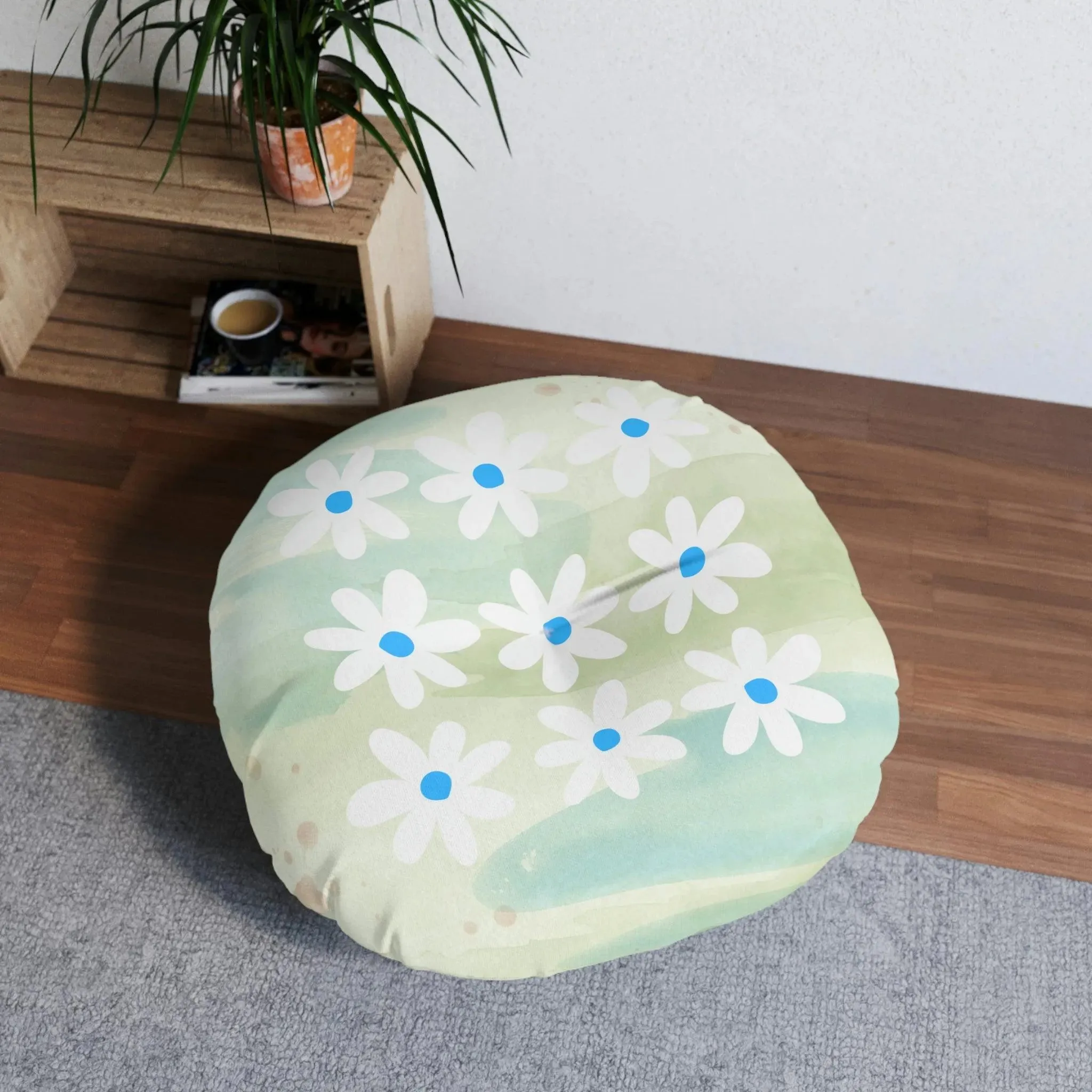 Daisy Watercolor Tufted Round Floor Pillow
