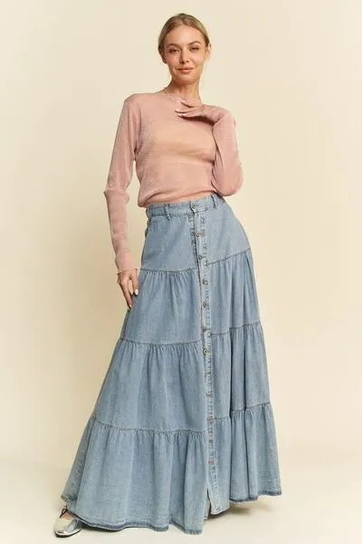 Davi & Dani Glitter Mesh Lettuce Hem Long Sleeve Top
