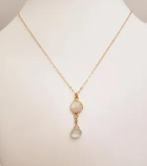Delicate Pendant Necklace Features a Faceted Bezel Set Moonstone With a Faceted Tear Drop on a Fine Gold-Filled Chain.