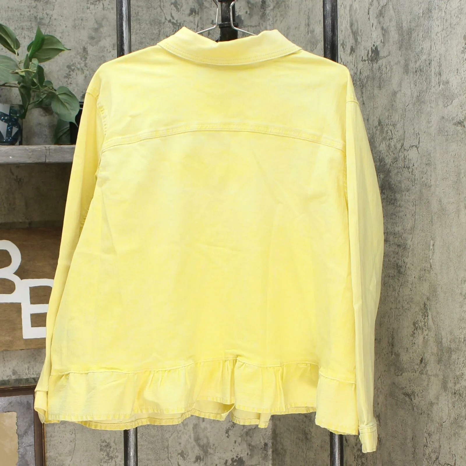 DG2 by Diane Gilman Ruffled Hem Classic Stretch Denim Jacket Lemon Plus 3X