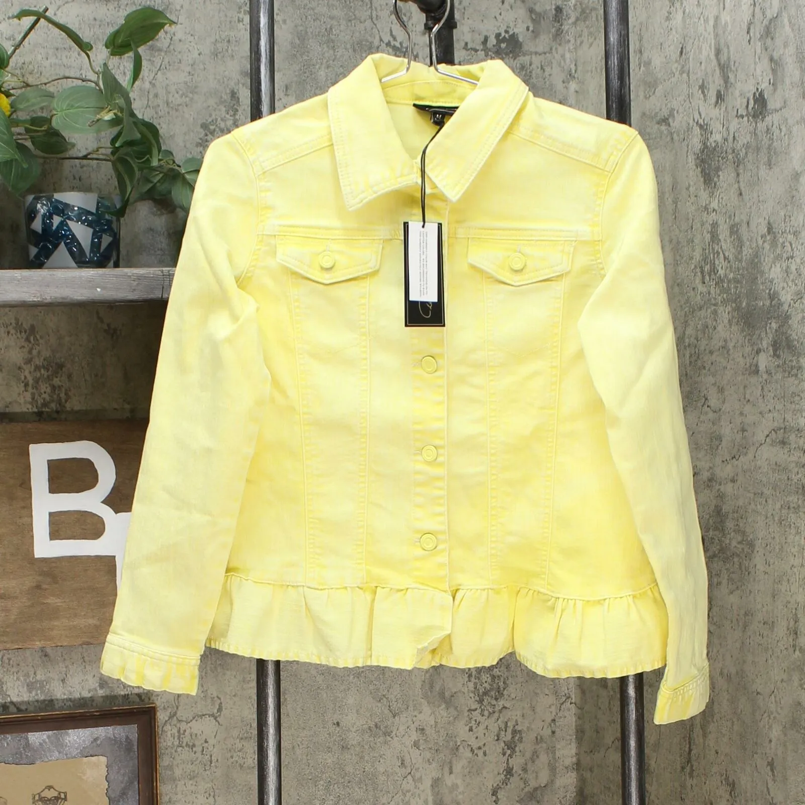 DG2 by Diane Gilman Women's Ruffle Hem Stretch Denim Jean Jacket