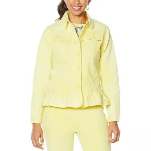 DG2 by Diane Gilman Women's Ruffle Hem Stretch Denim Jean Jacket