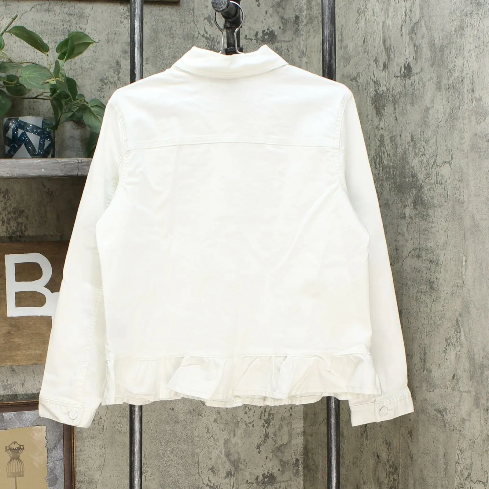 DG2 by Diane Gilman Women's Ruffled Hem Classic Stretch Denim Jacket White XL