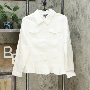 DG2 by Diane Gilman Women's Ruffled Hem Classic Stretch Denim Jacket White XL