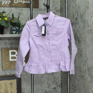 DG2 Womens Ruffled-Hem Classic Stretch Denim Jacket 688254 Lavender Purple S