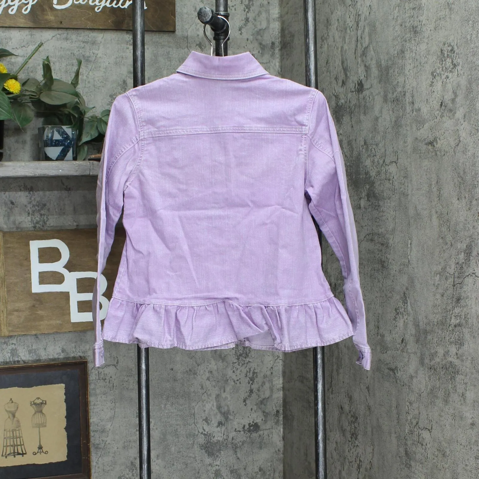 DG2 Womens Ruffled-Hem Classic Stretch Denim Jacket 688254 Lavender Purple S