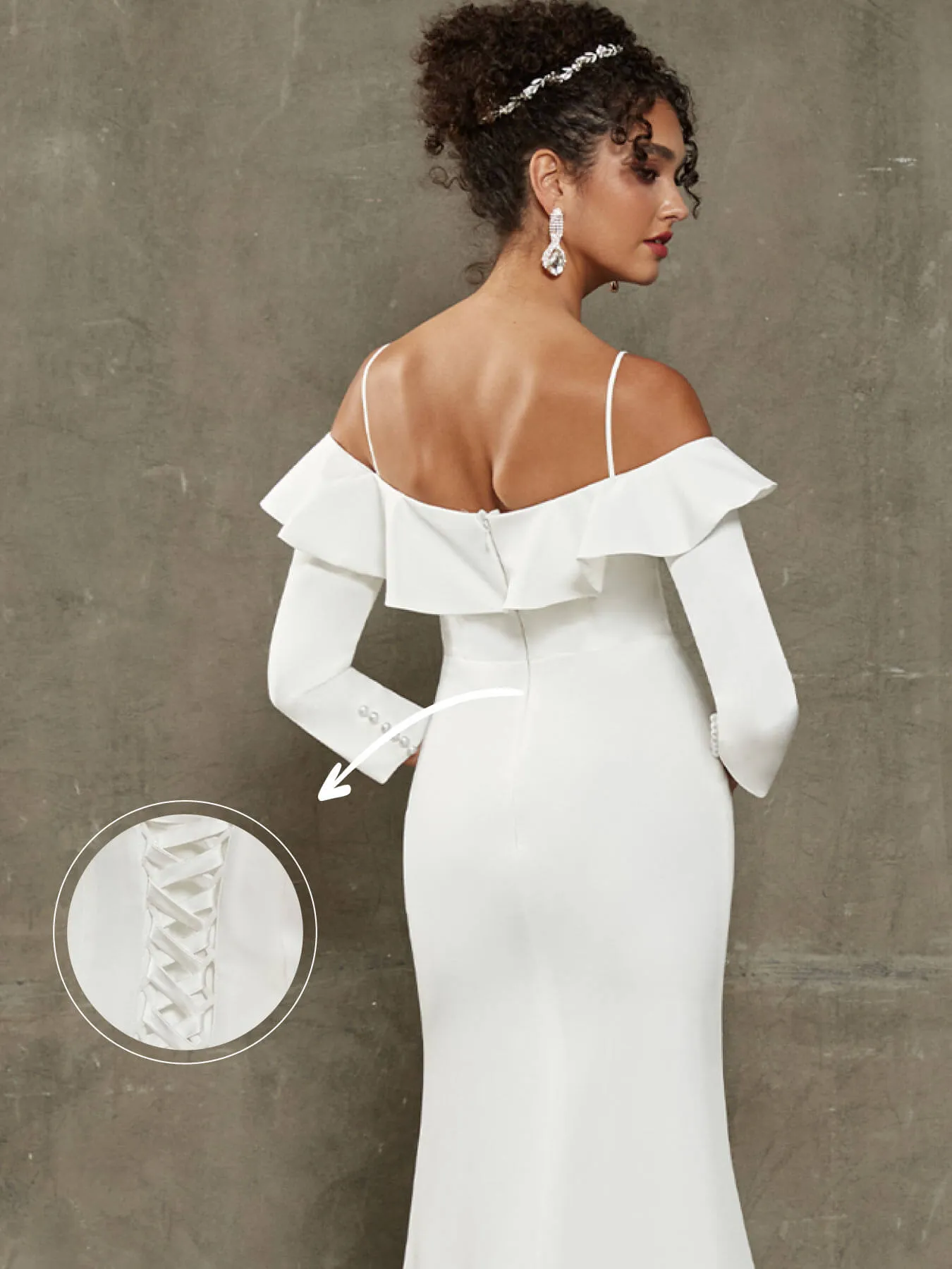 Double FDY Ruffled Off Shoulder Sleeve Mermaid Wedding Dress With Train