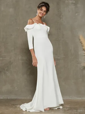 Double FDY Ruffled Off Shoulder Sleeve Mermaid Wedding Dress With Train