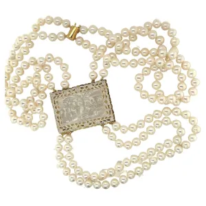 Double Strand 6mm Pearl, Mother of Pearl Gaming Counter, Yellow Gold Necklace