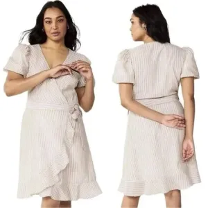 Draper James RSVP Puff Sleeve Wrap Ruffled Pink Green Seersucker M NWT