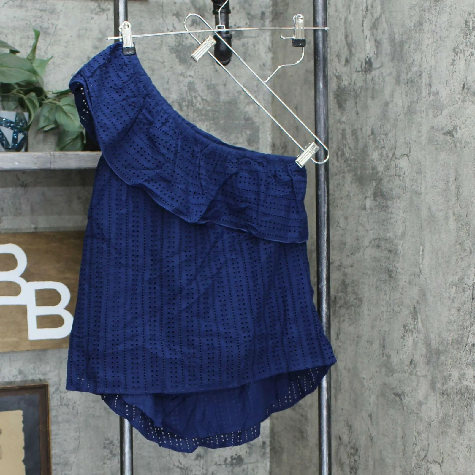 Du Jour Women's One Shoulder Eyelet Top With Flounce