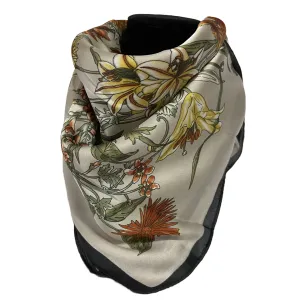 Elegant Multicolor Cream Floral Print Satink Scarf/Wrap