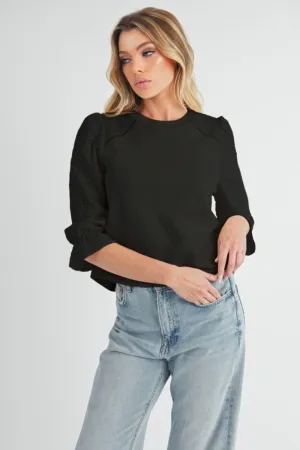 Embroidered Eyelet Round Neck 3/4 Sleeve Blouse
