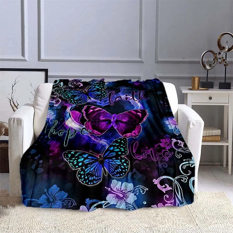 Faith Hope Love Butterfly Printed Quilts Fleece Blankets