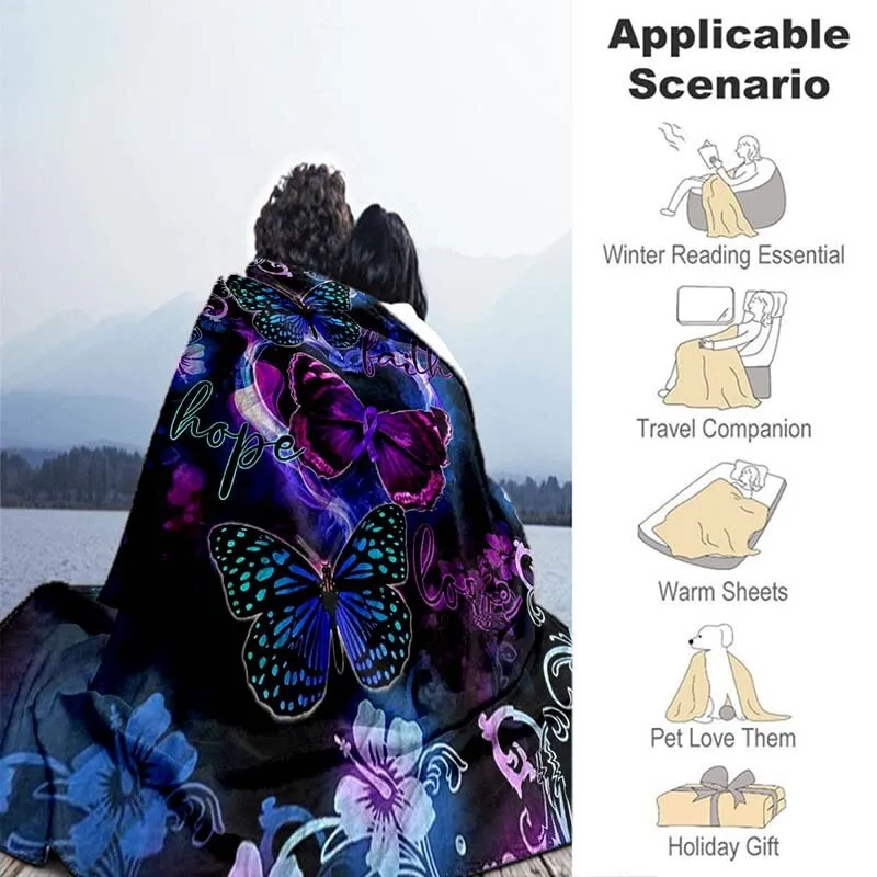 Faith Hope Love Butterfly Printed Quilts Fleece Blankets