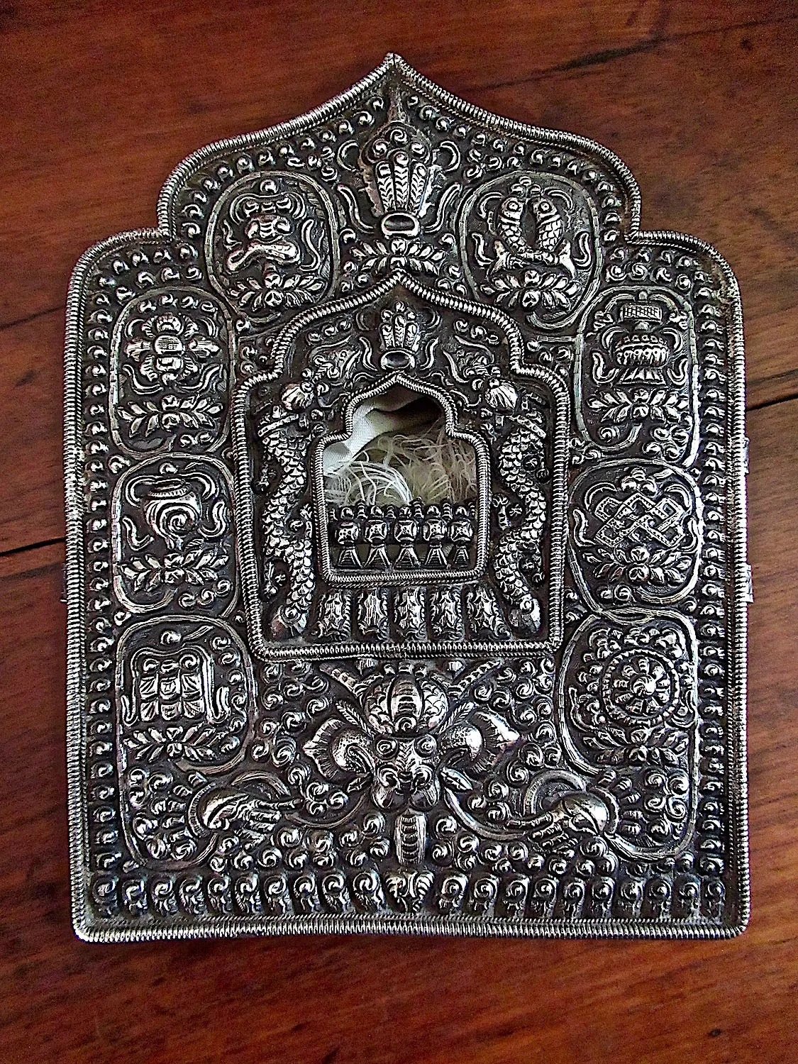 Fine, Chased and Repoussed Silver Shrine Box from Tibet