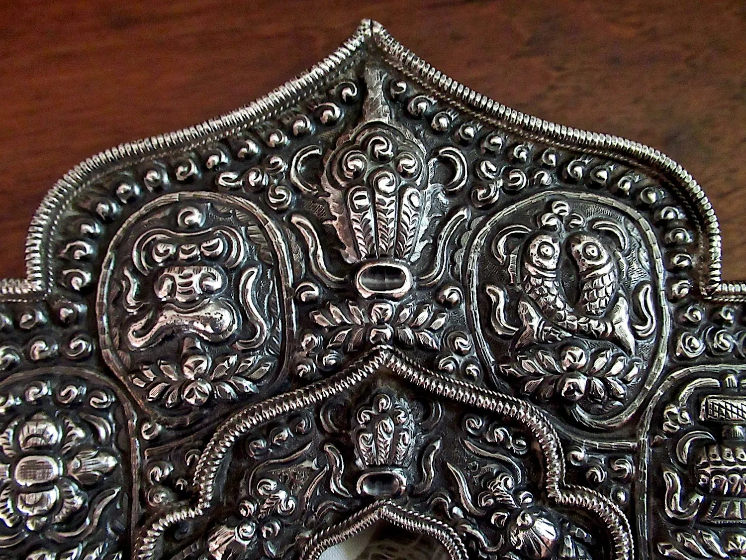 Fine, Chased and Repoussed Silver Shrine Box from Tibet