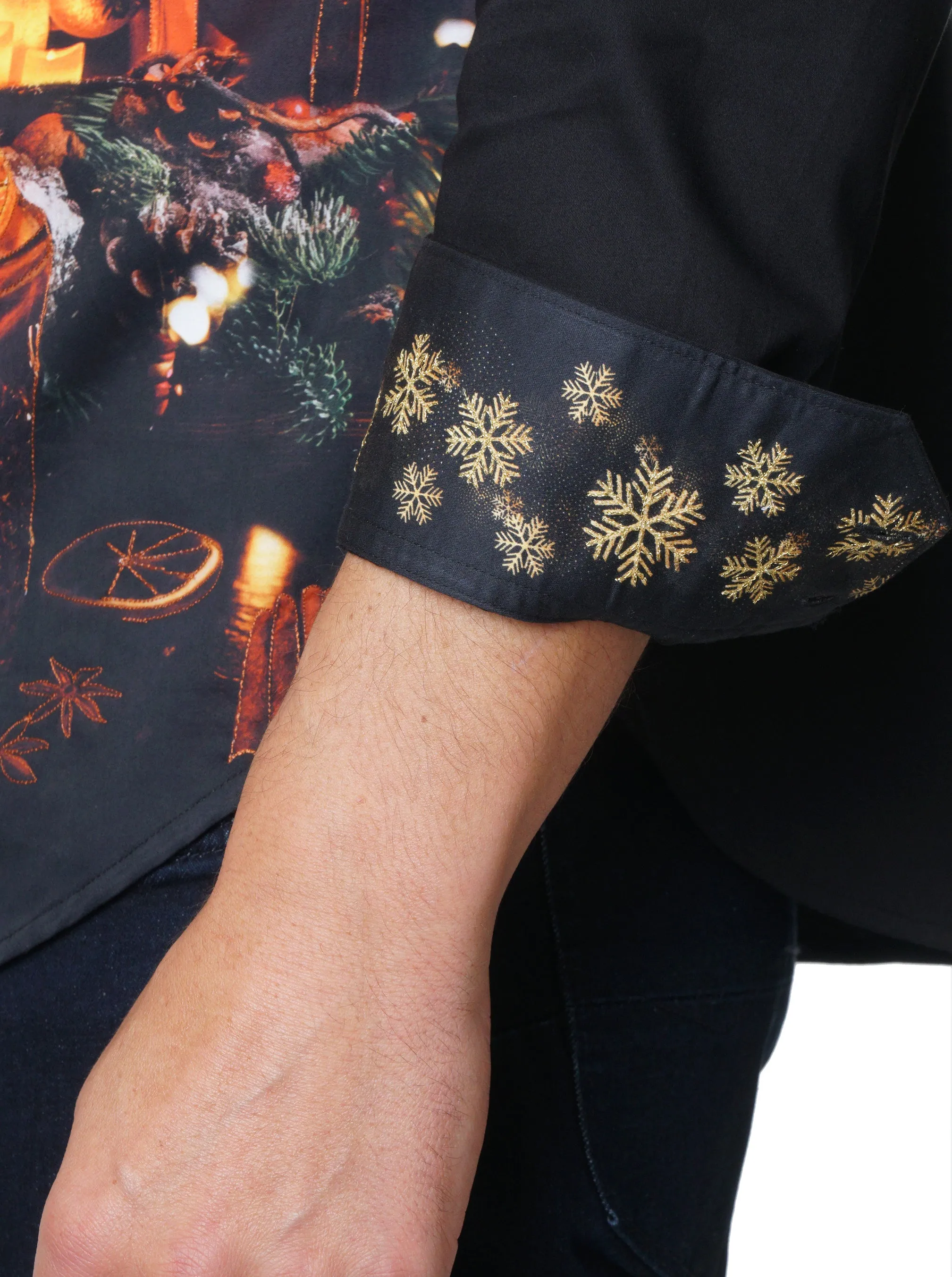 FIREPLACE DRINKS LONG SLEEVE BUTTON DOWN SHIRT