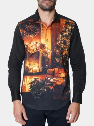 FIREPLACE DRINKS LONG SLEEVE BUTTON DOWN SHIRT