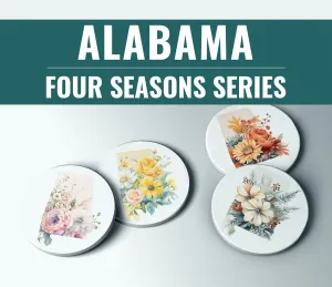 Flower Coasters Set - Set of 4 Alabama Coasters for Fall, Spring, Summer & Winter - Seasonal Floral Drinkware