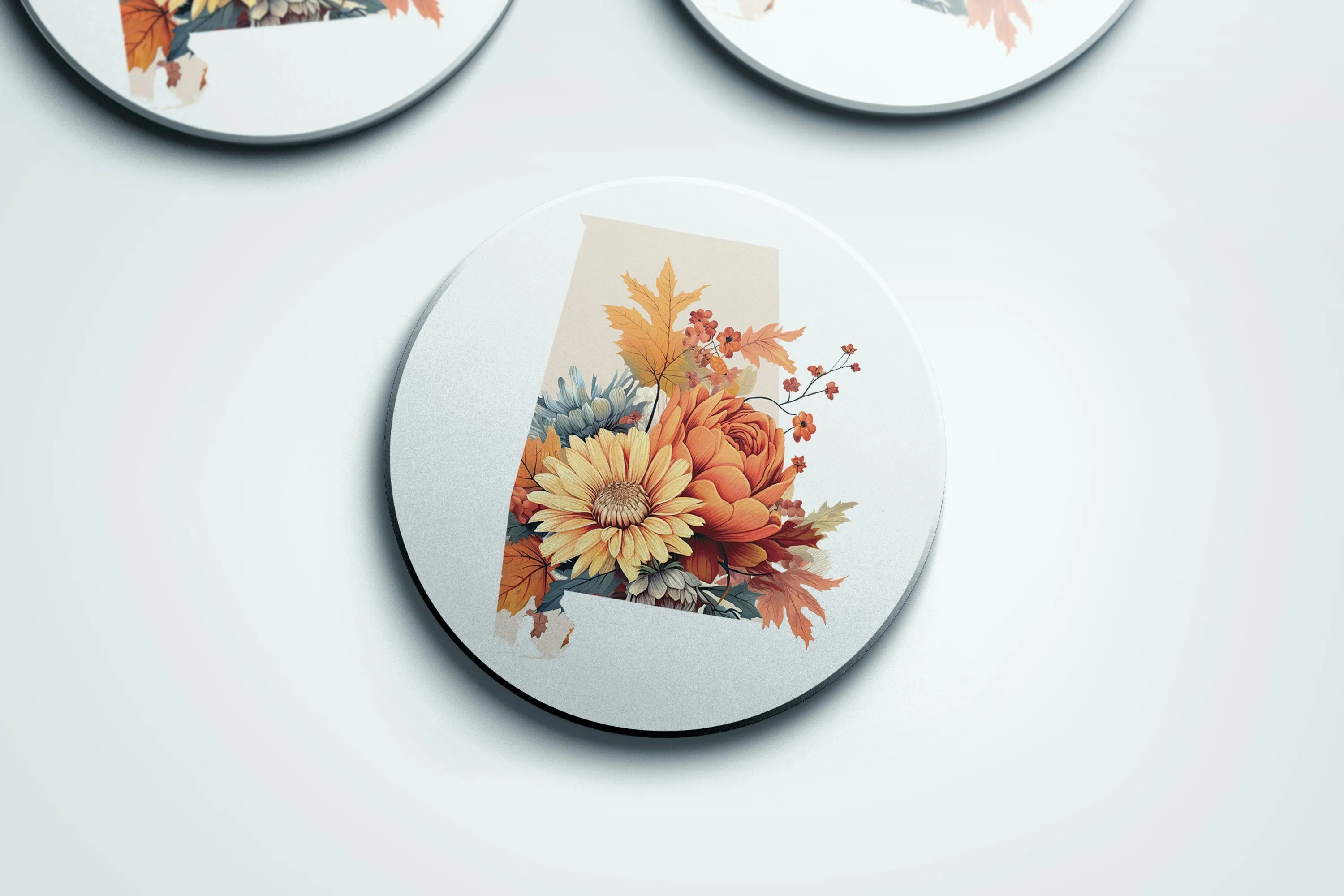 Flower Coasters Set - Set of 4 Alabama Coasters for Fall, Spring, Summer & Winter - Seasonal Floral Drinkware