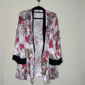 Free People  Anthropologie Floral Garden  Satin Kimono Top