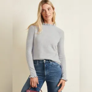 Garnet Hill Cashmere Ruffled Mock Neck Gray Sweater