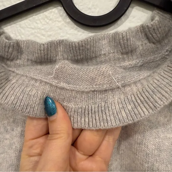 Garnet Hill Cashmere Ruffled Mock Neck Gray Sweater