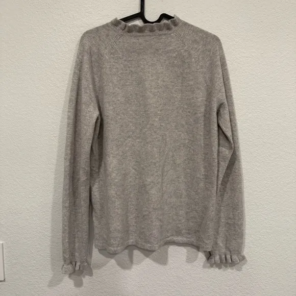 Garnet Hill Cashmere Ruffled Mock Neck Gray Sweater